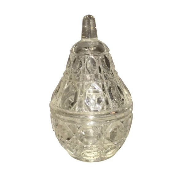 Small Miniature Pear Shaped Cut Glass Lidded Vintage Trinket Dish - Picture 1 of 8